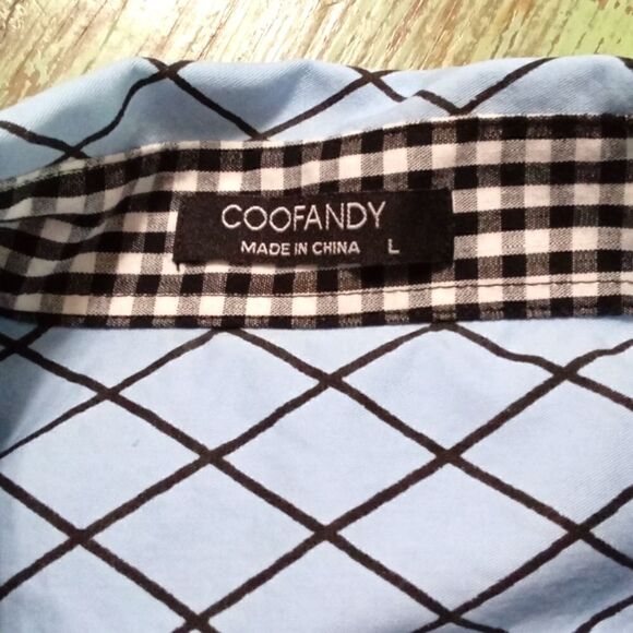 Coofandy Men's Patterned Button Down Shirt Size L Blue and Black Long Sleeve - Picture 6 of 9